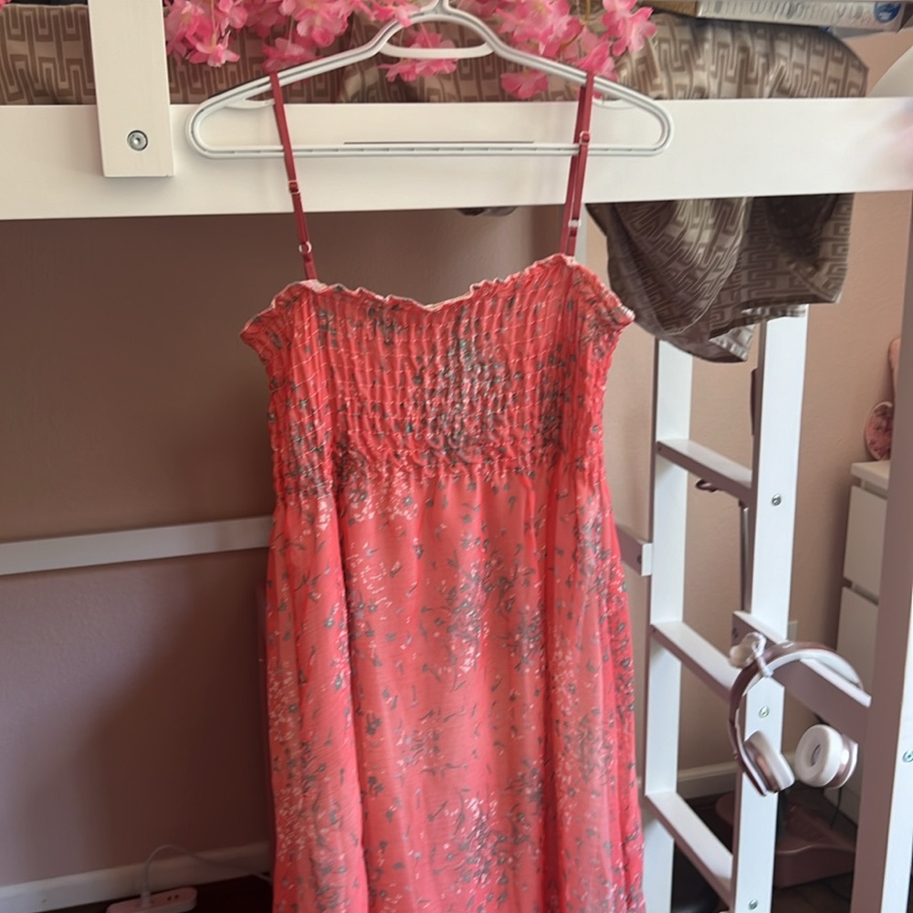 Long red floral pattern silky dress made from china